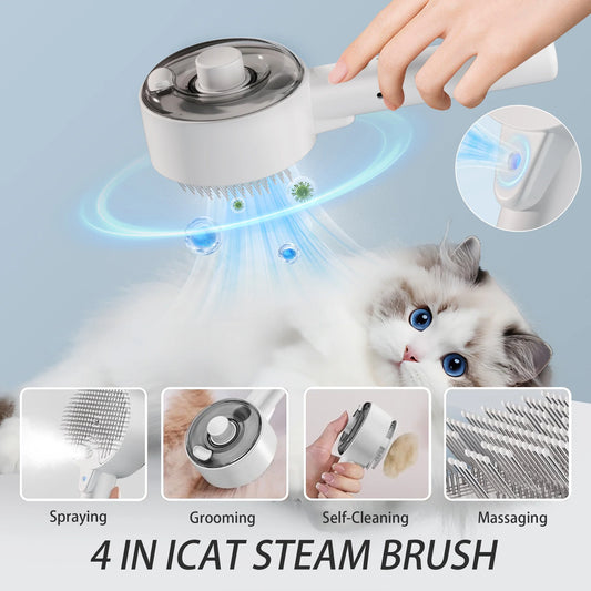 Cat Steam Brush 4-In-1 Pet Spray Comb. Rechargeable Steam Brush.